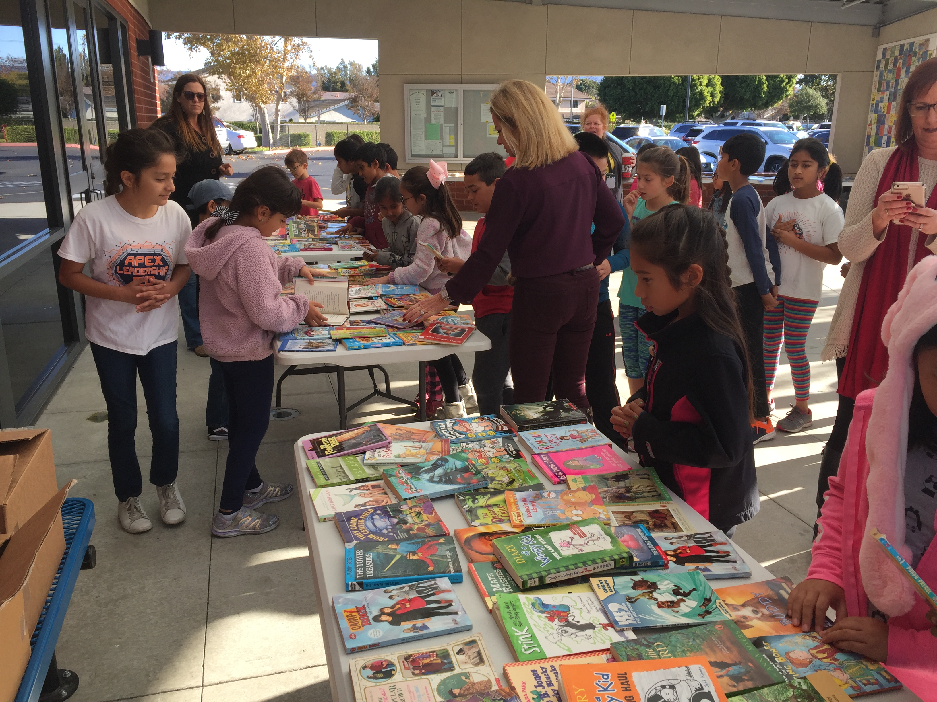 Book distribution at Deerfield school